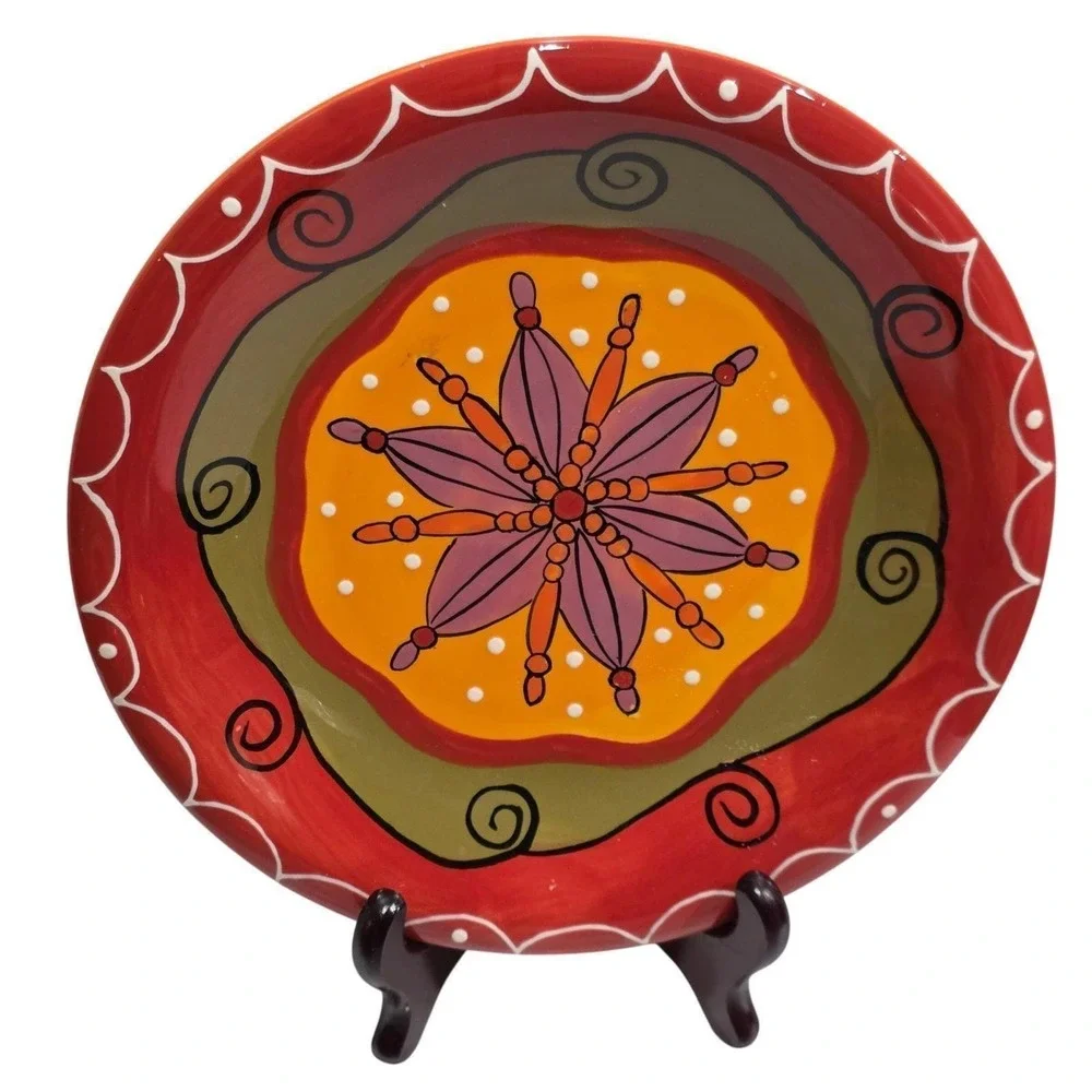 Pier 1 Hand Painted Plates (4), Sunburst Ironstone Dinnerware, Wall Home Decor